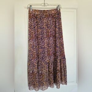 SCOOP BRAND SKIRT. SMALL.Animal Print Tiered Maxi Skirt.